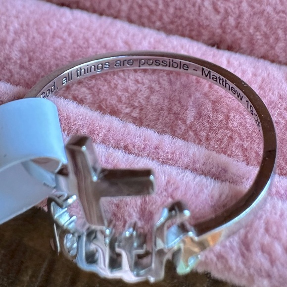 Faith Cross Bypass Ring W/ Scripture Matthew 19:26 Engraving Stainless Steel - Picture 6 of 8